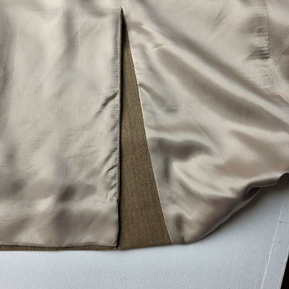 Vintage Lauren Ralph Lauren Blazer 100% Wool Herringbone Sport Coat Brown 46R - Picture 7 of 16